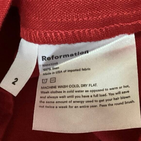 Reformation Red 100% Linen Finn Sweetheart Button Up Sleeveless Mini Dress Sz 2 - Picture 8 of 8